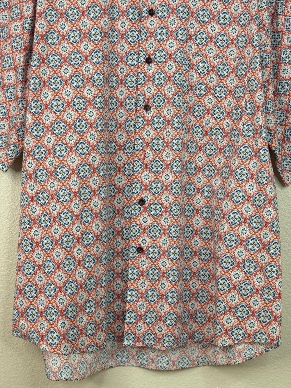 Alan Flusser XXL Shirt Short Sleeve Geometric Medallion Print 100% Cotton